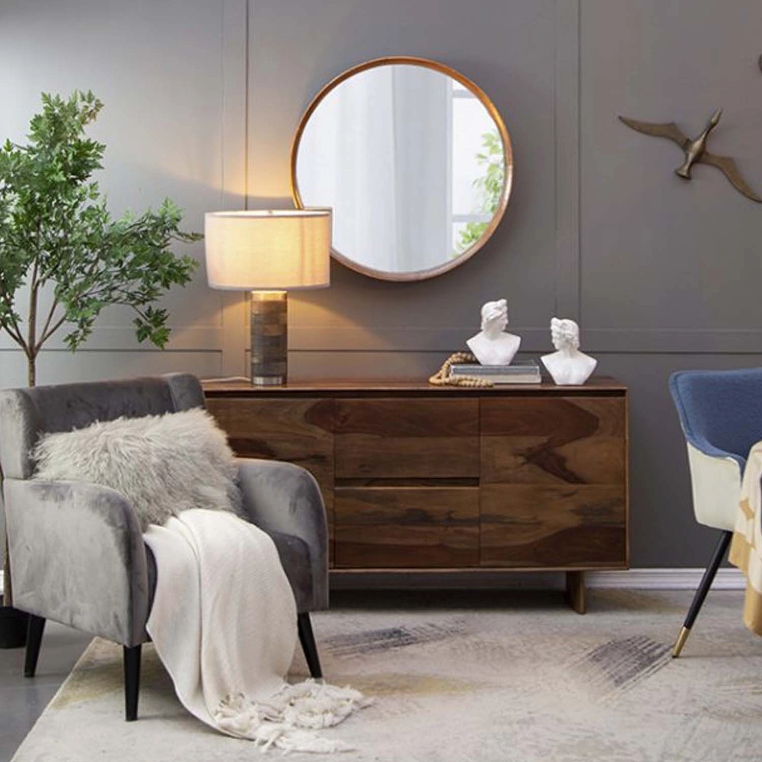 Wood Round Mirror - 2.6'