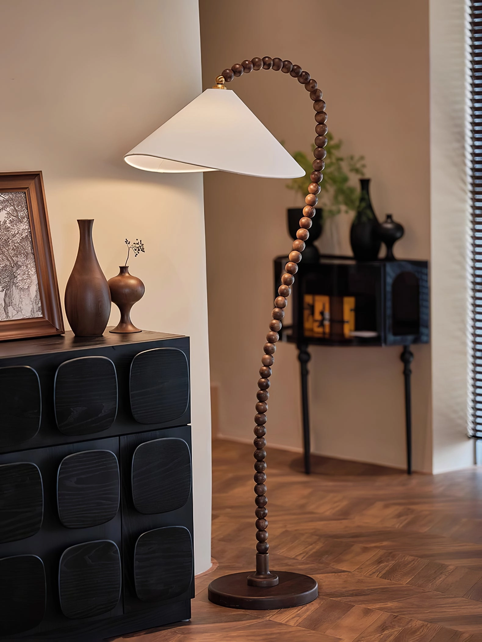 Wooden Bead Floor Lamp