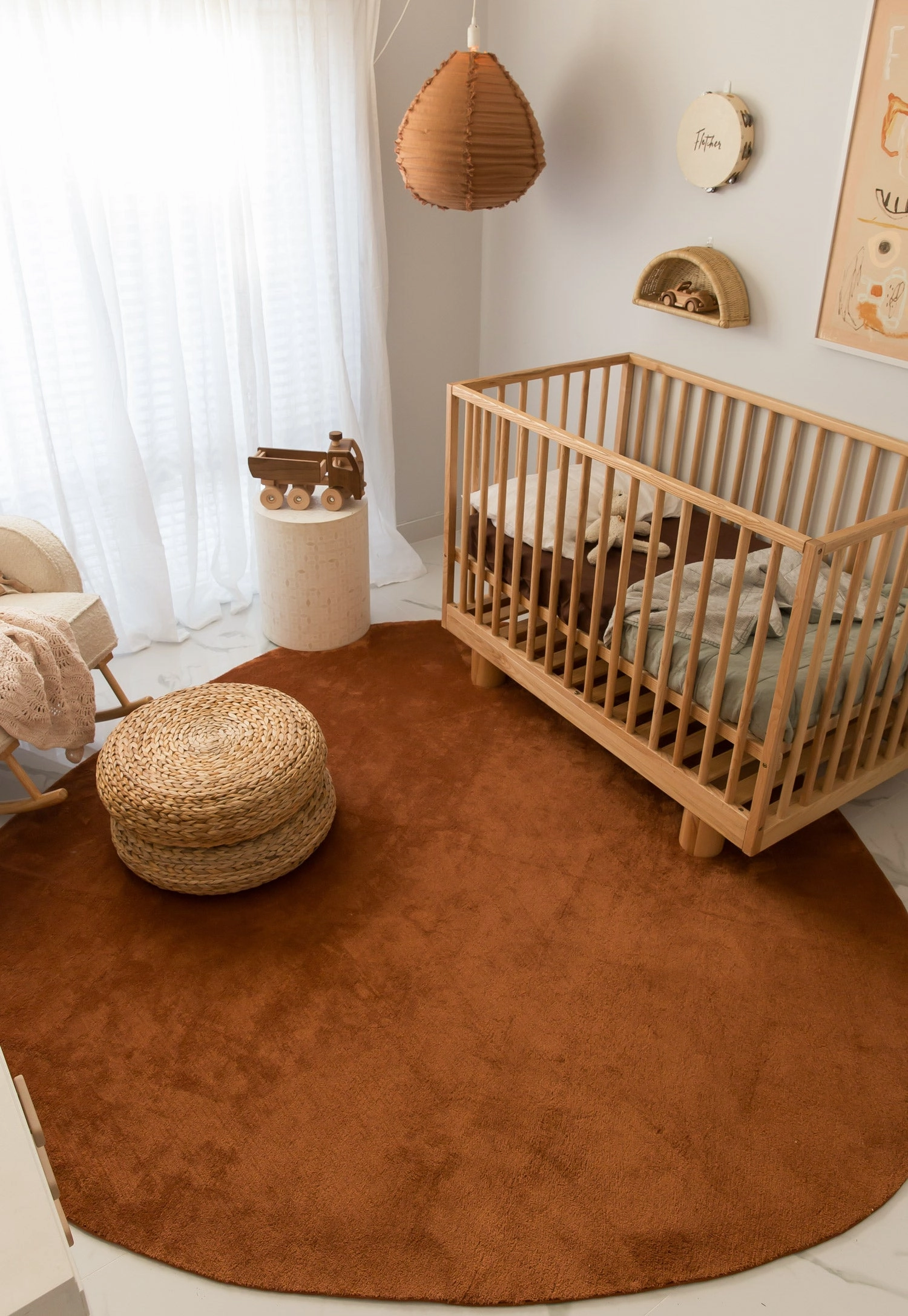 Yasha Terracotta Brown Irregular Round Washable Rug