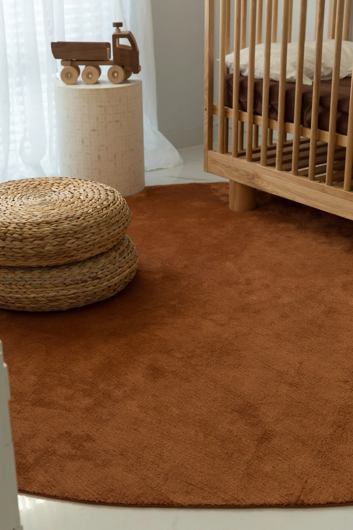 Yasha Terracotta Brown Irregular Round Washable Rug
