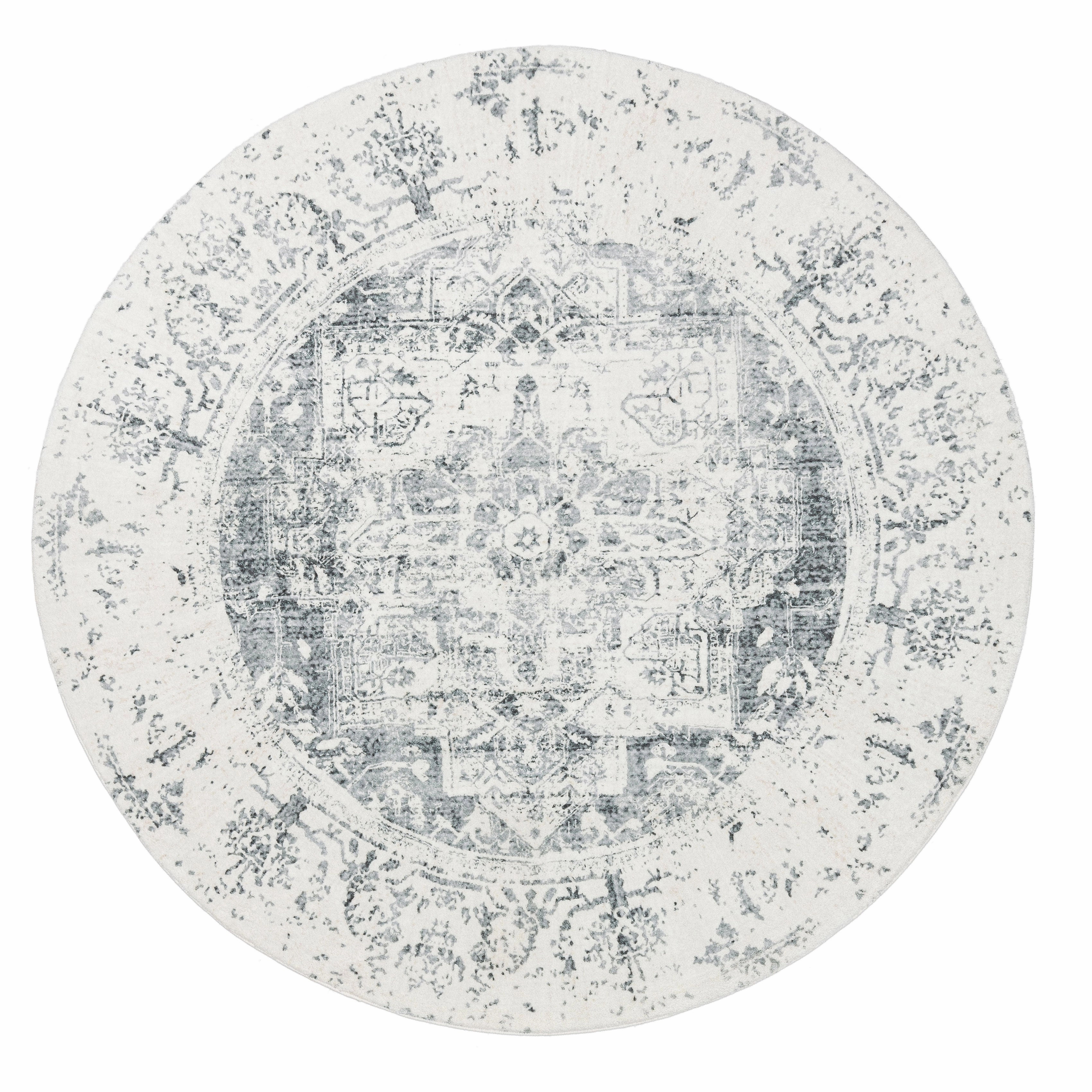 Yelina Cream and Grey Distressed Washable Round Rugmodern color block patchwork rug
