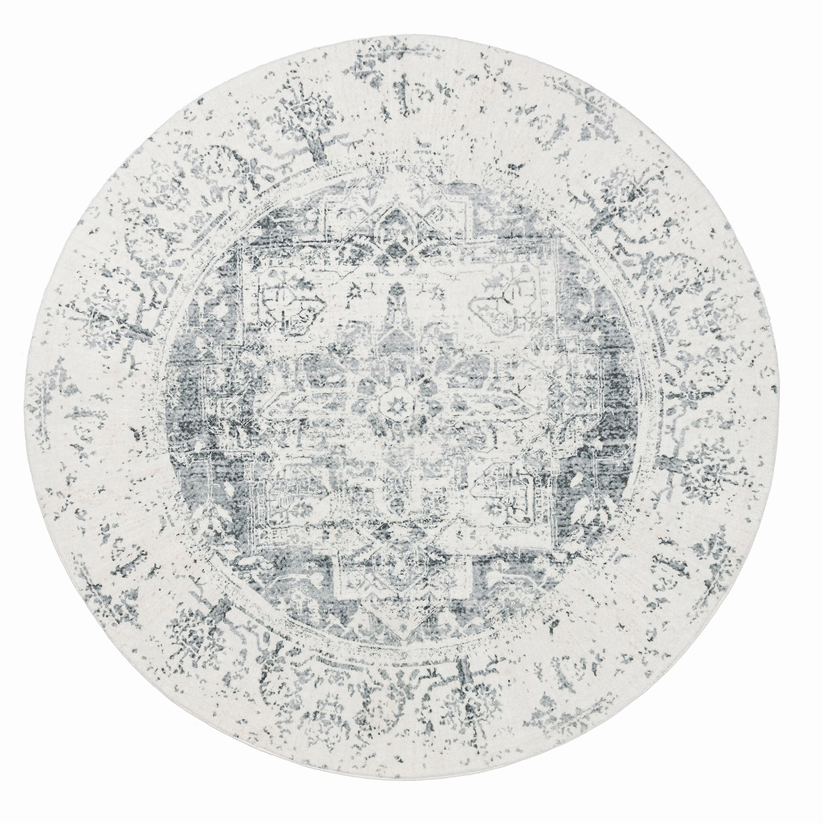 Yelina Cream and Grey Distressed Washable Round Rugmodern color block patchwork rug