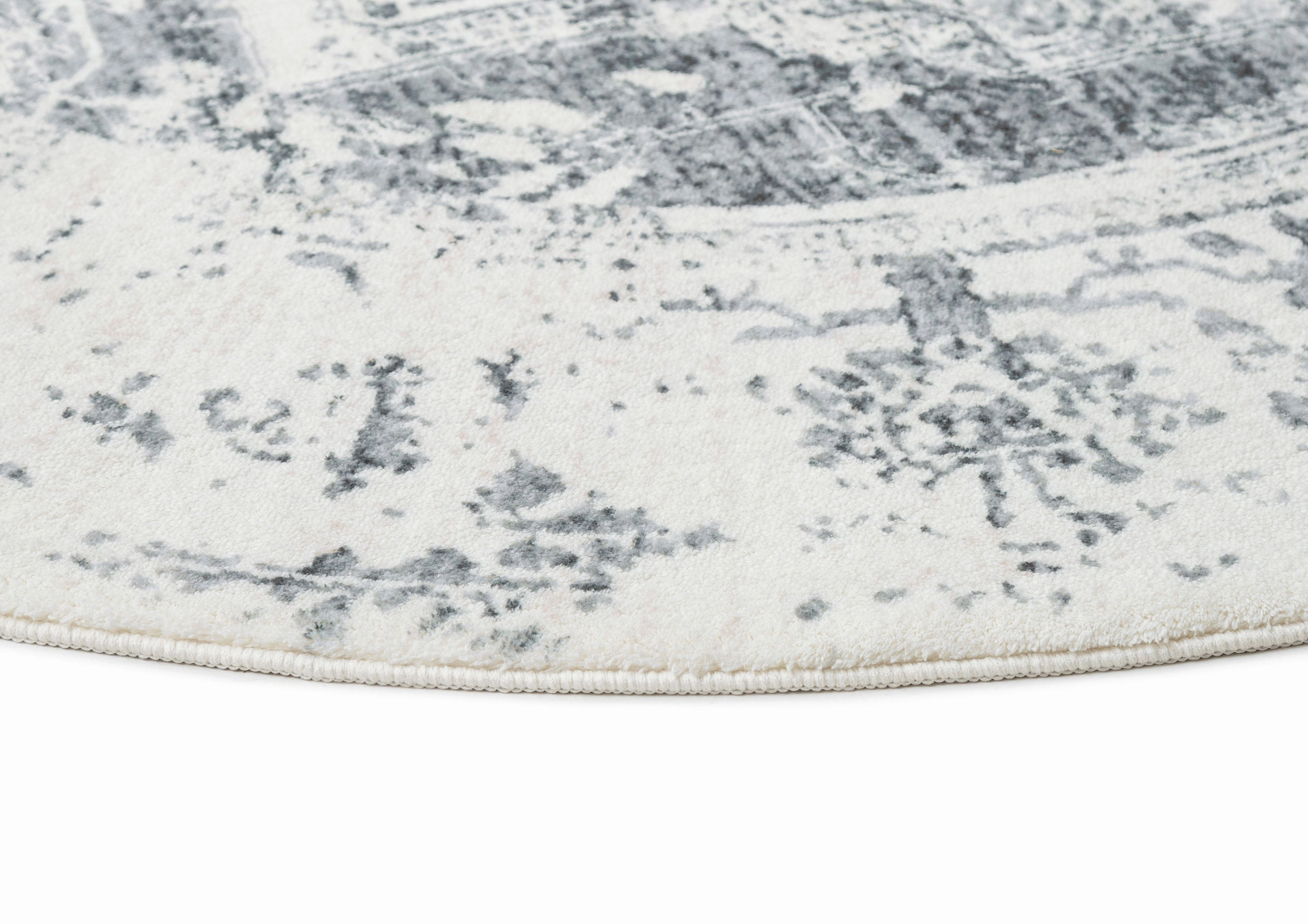 Yelina Cream and Grey Distressed Washable Round Rug