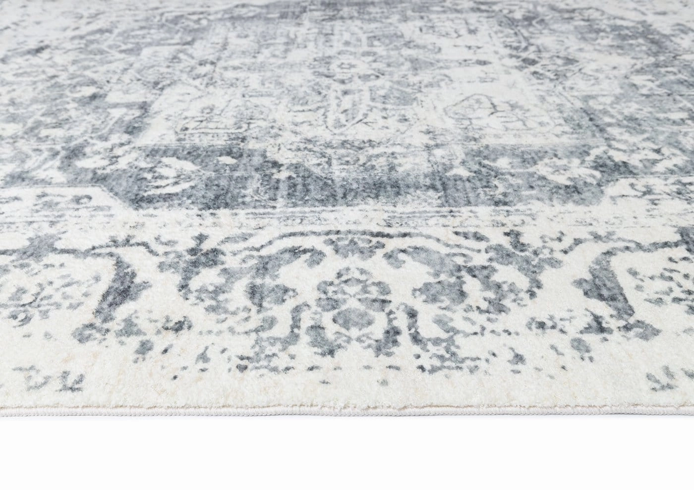 Yelina Cream and Grey Distressed Washable Rug