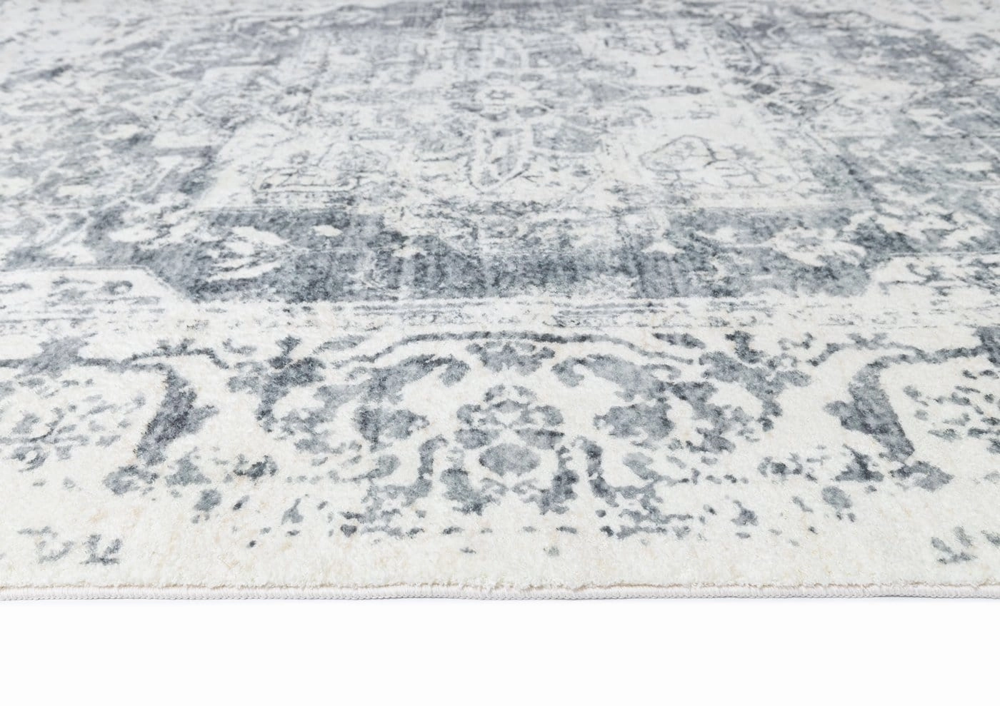 Yelina Cream and Grey Distressed Washable Rug