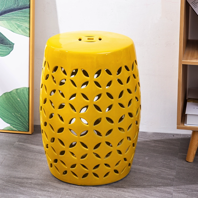 Yellow Ceramic Chinese Drum Stool