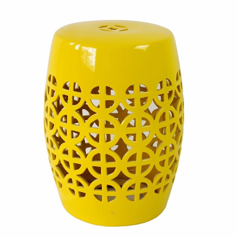 Yellow Ceramic Chinese Drum Stool