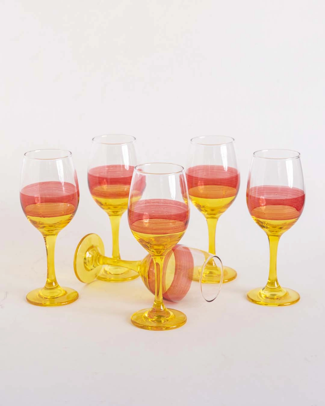 Yellow Tinted Base Wine Glass - Set Of 6