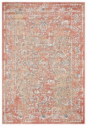 Yolanda Peach Terracotta Transitional Floral Motif Rugmodern color block patchwork rug