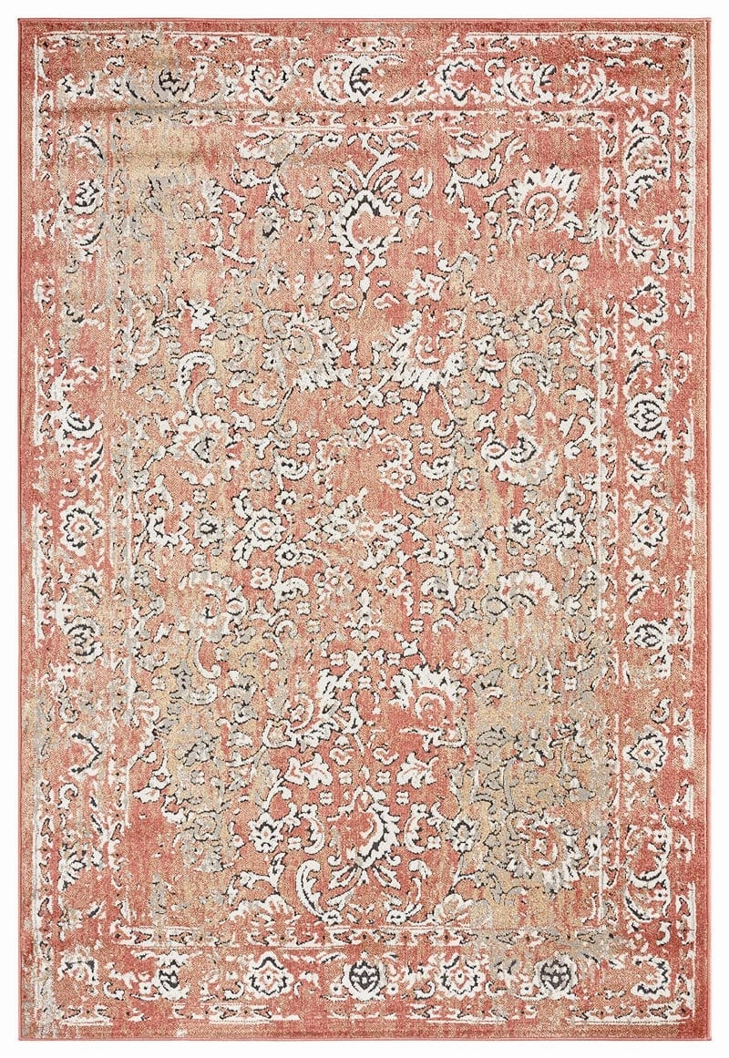 Yolanda Peach Terracotta Transitional Floral Motif Rugmodern color block patchwork rug