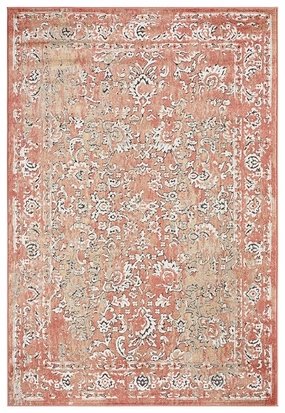Yolanda Peach Terracotta Transitional Floral Motif Rugmodern color block patchwork rug