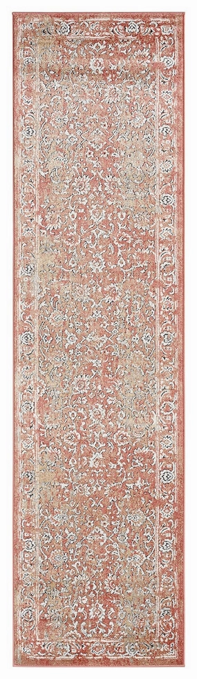 Yolanda Peach Terracotta Transitional Floral Motif Runner Rugmodern color block patchwork rug