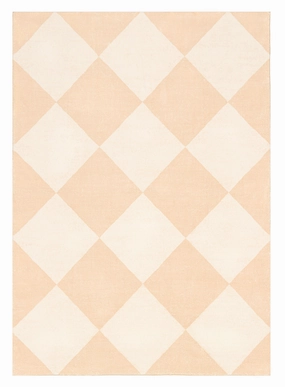 Yumi Peach Cream Checkered Washable Rugmodern color block patchwork rug