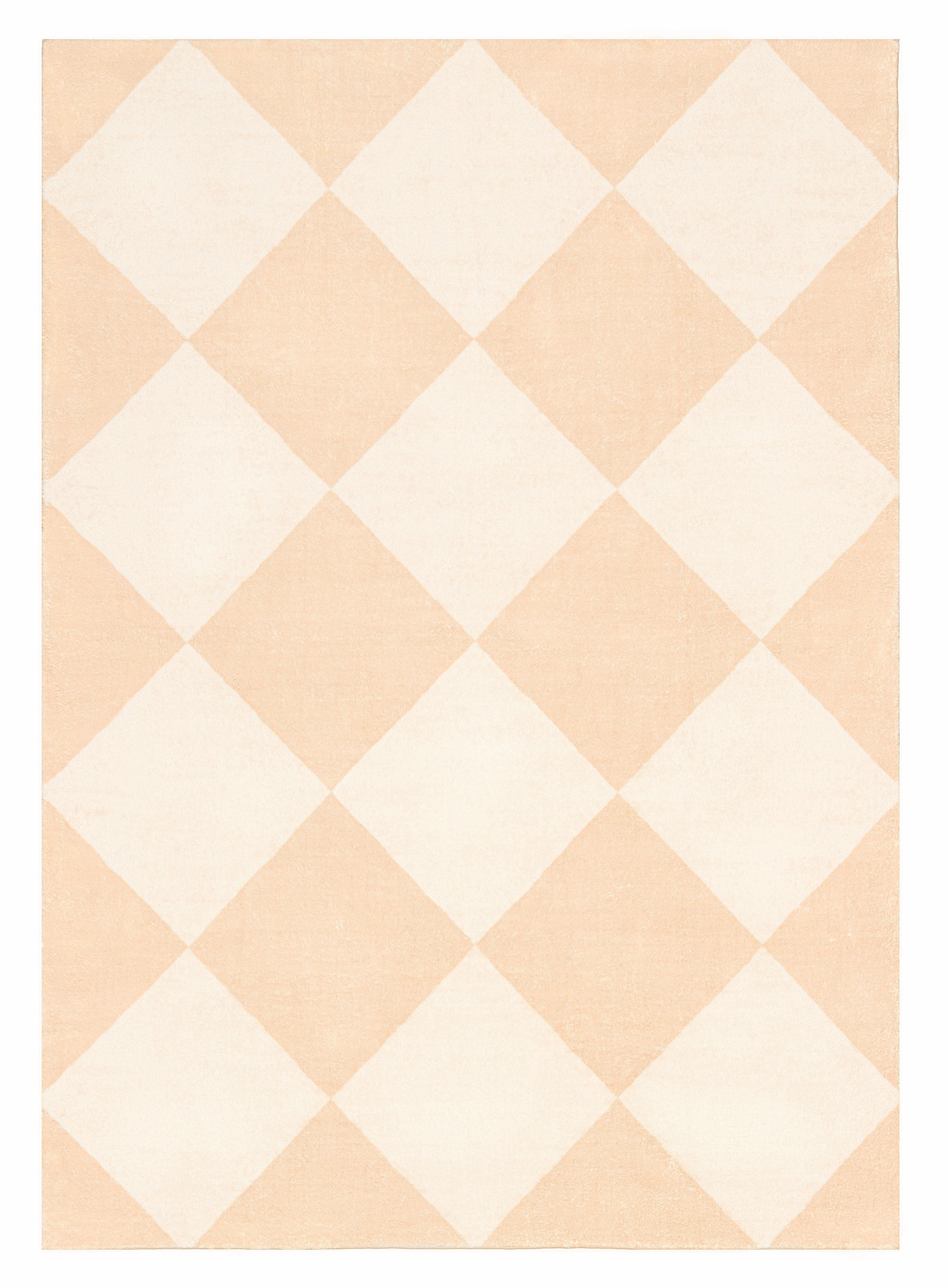 Yumi Peach Cream Checkered Washable Rugmodern color block patchwork rug