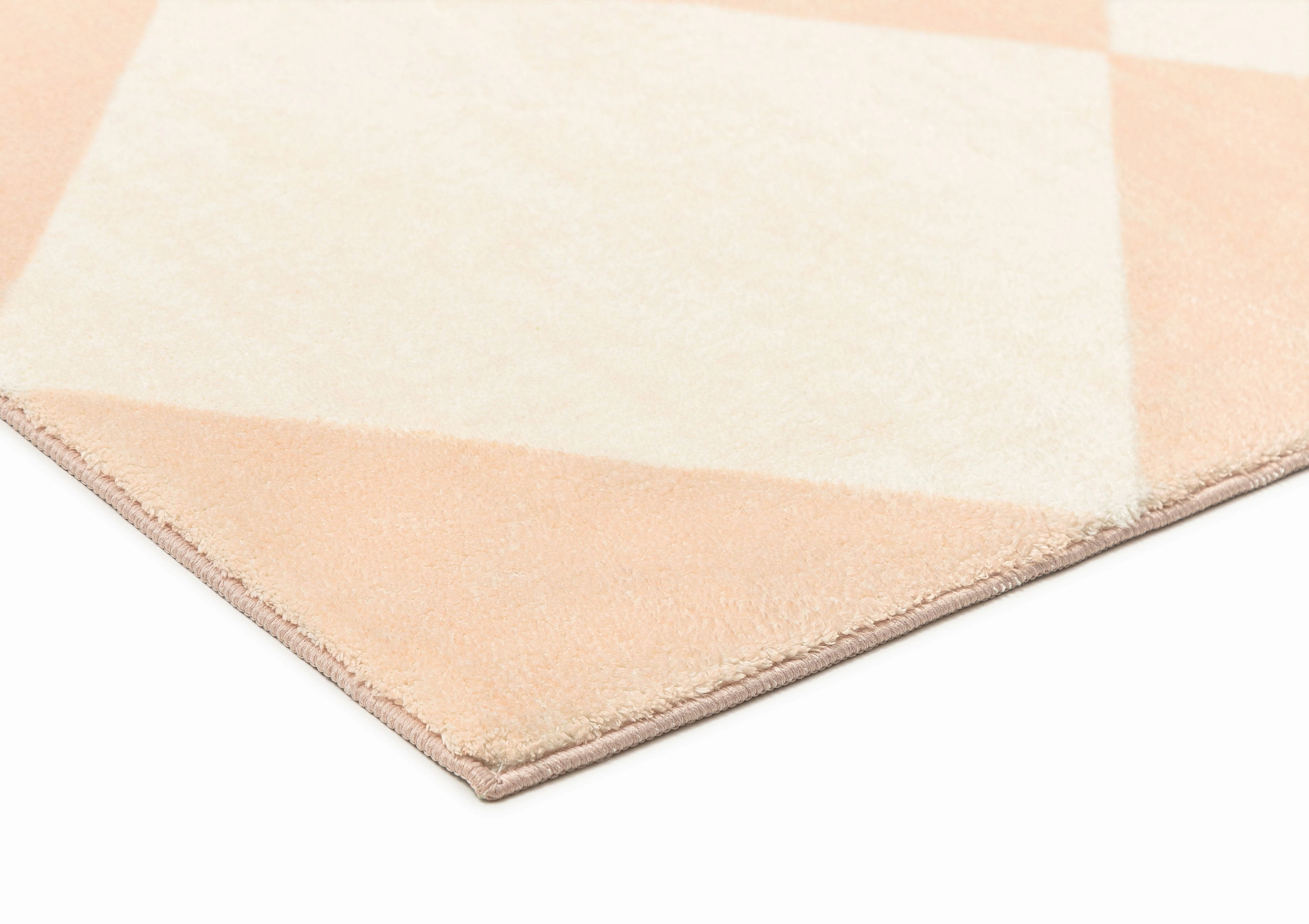 Yumi Peach Cream Checkered Washable Rug