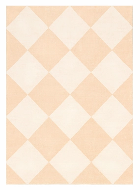 Yumi Peach Cream Checkered Washable Rugmodern color block patchwork rug
