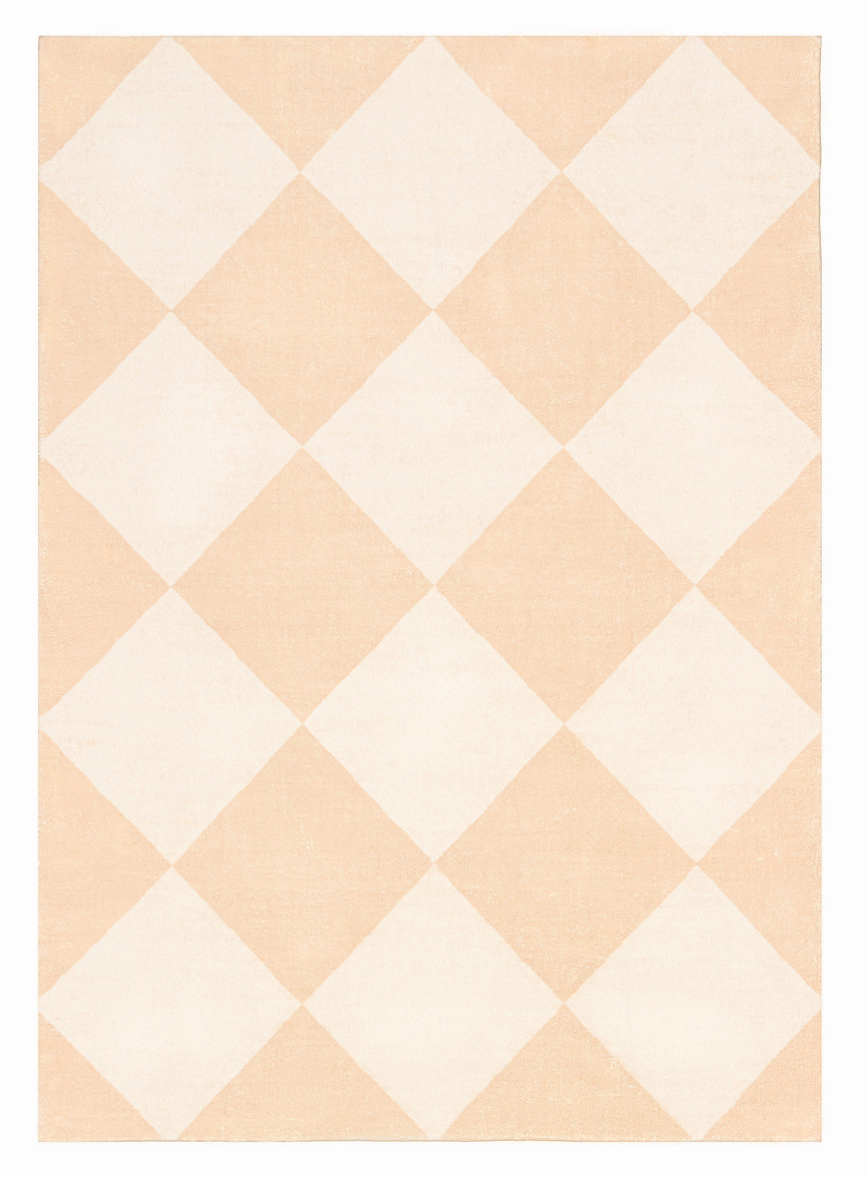 Yumi Peach Cream Checkered Washable Rugmodern color block patchwork rug