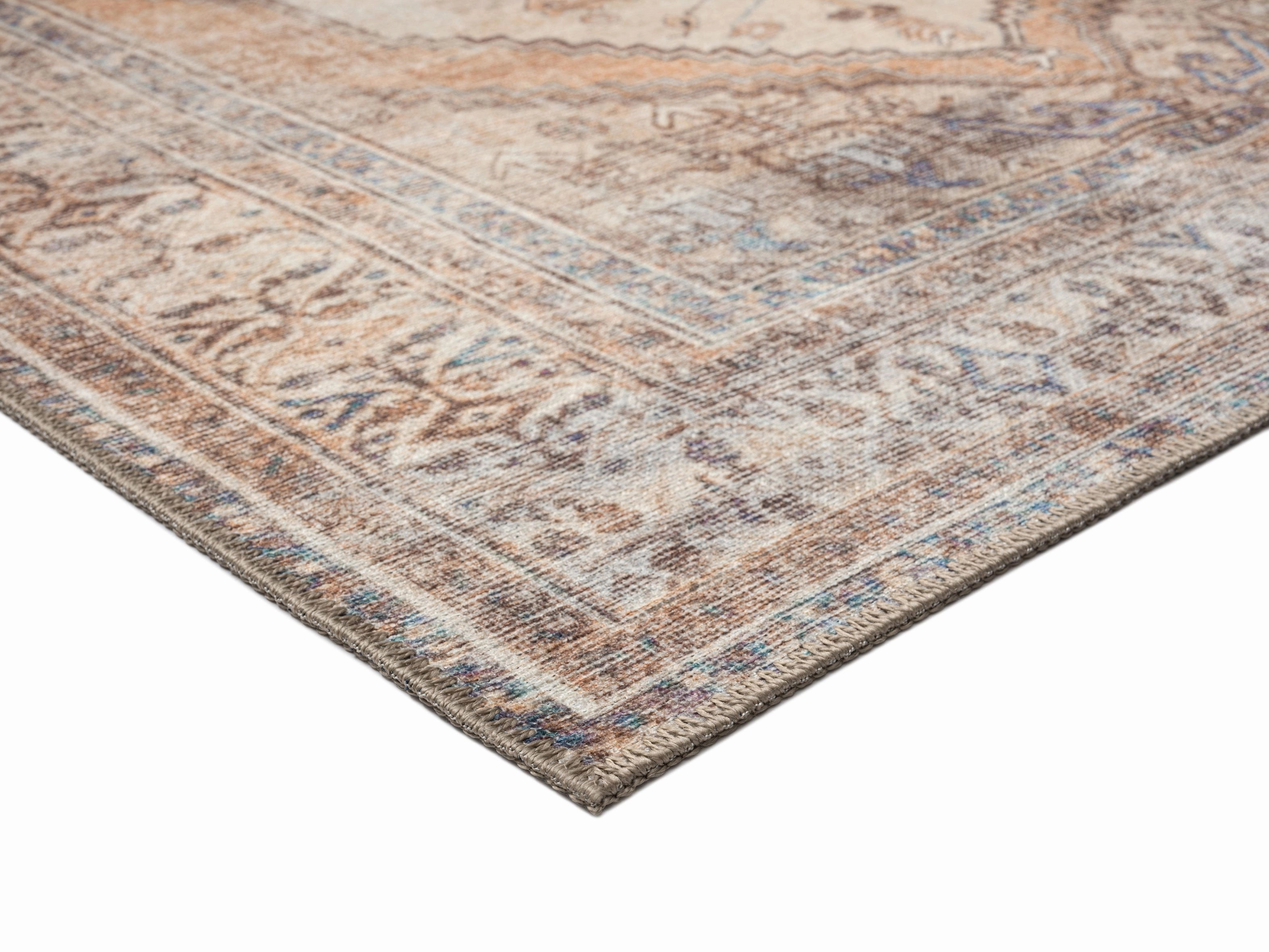 Yvana Brown and Beige Traditional Distressed Washable Rug