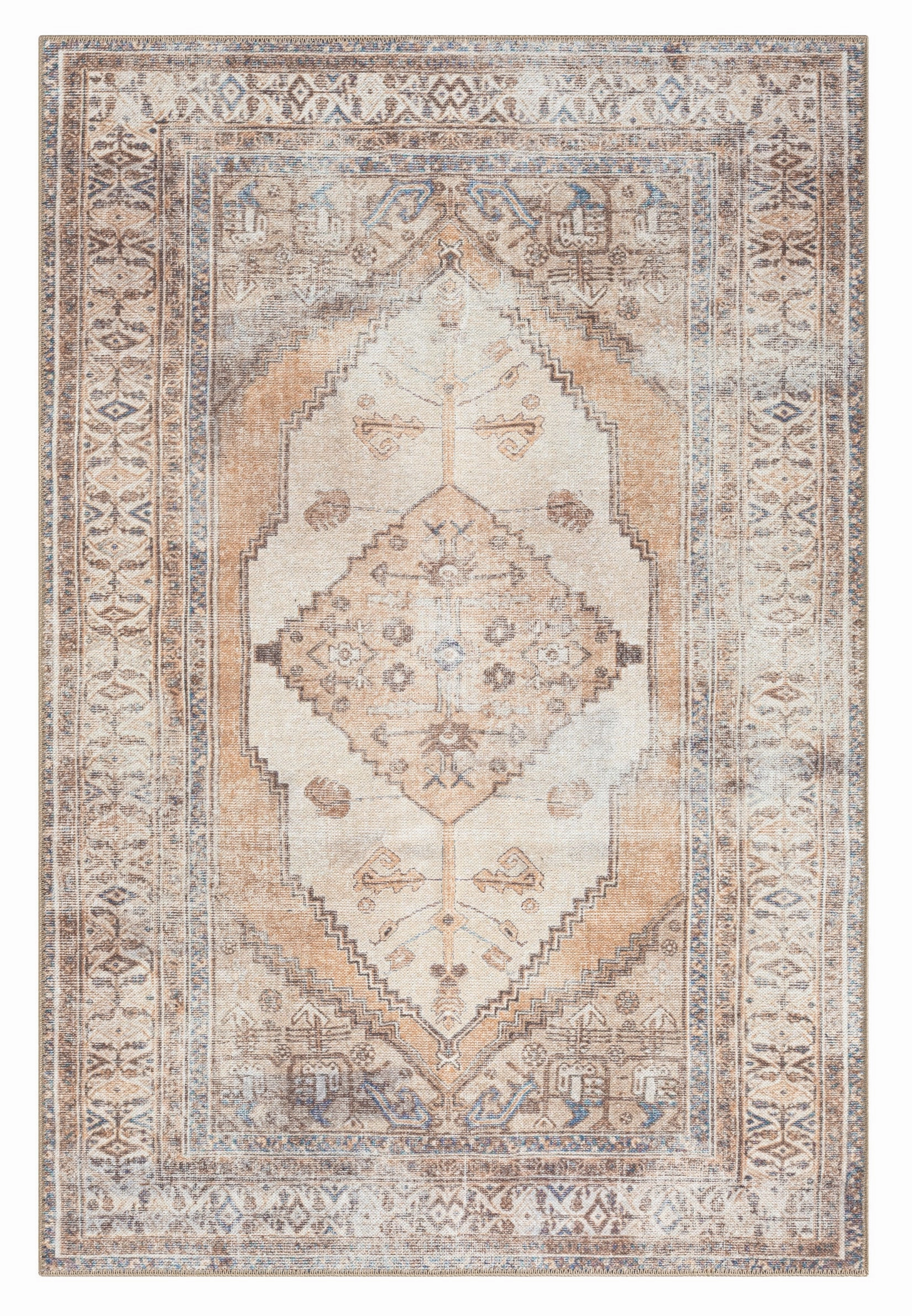 Yvana Brown and Beige Traditional Distressed Washable Rugmodern color block patchwork rug