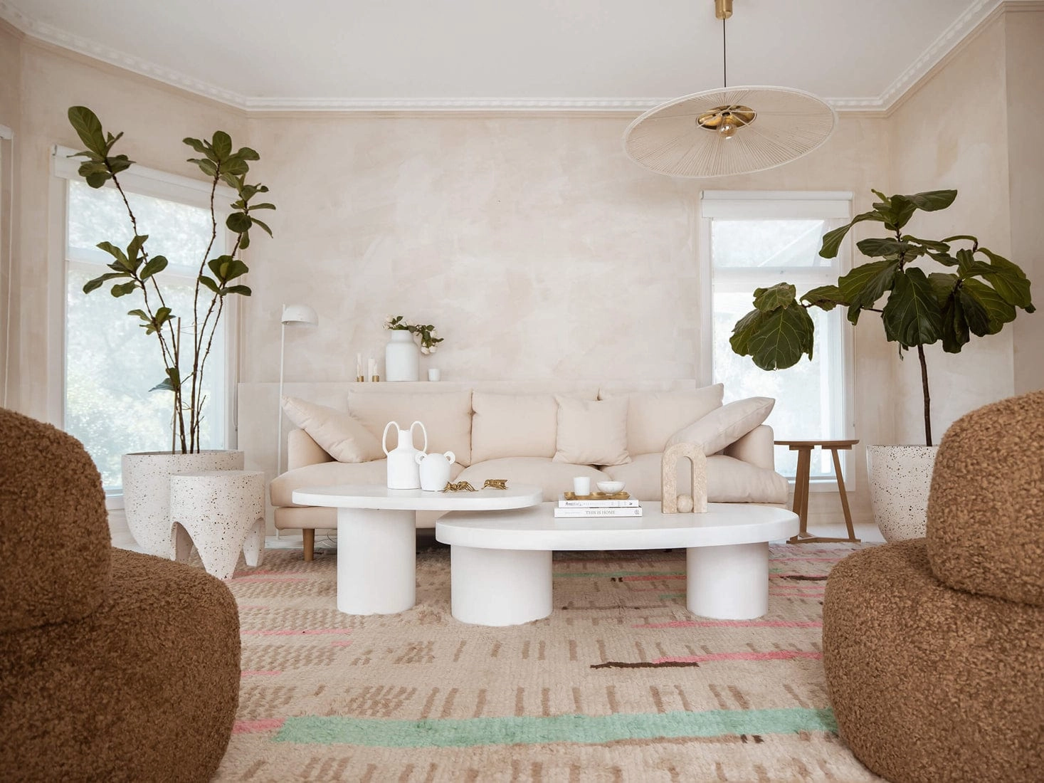 Zahari Pink and Green Abstract Tribal Wool Rug