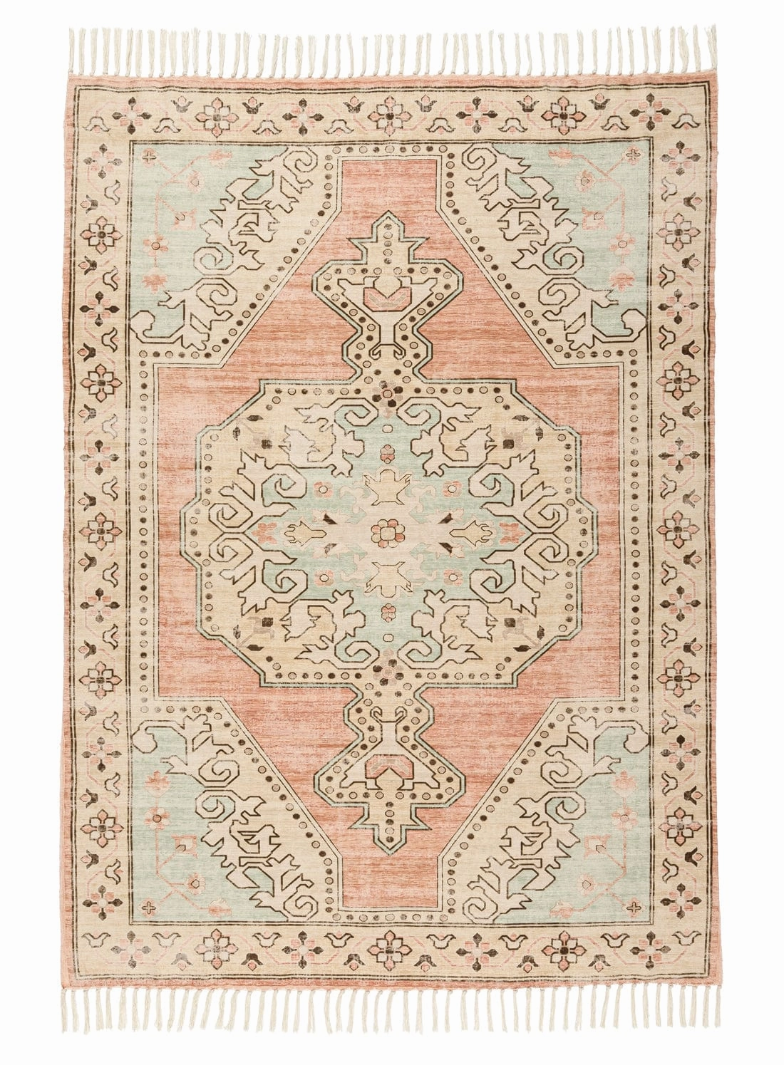 Zaira Cream and Pink Boho Picnic Rugmodern color block patchwork rug