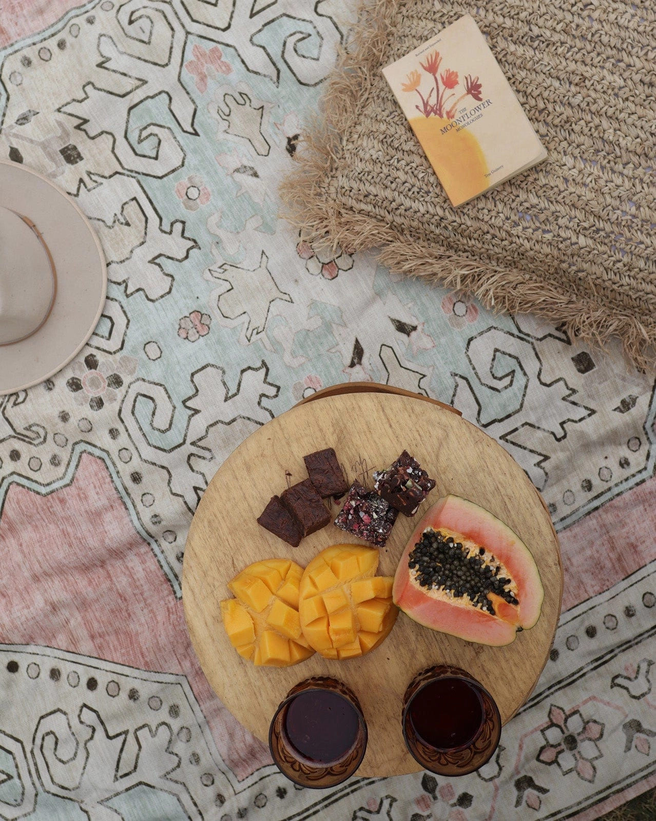Zaira Cream and Pink Boho Picnic Rug