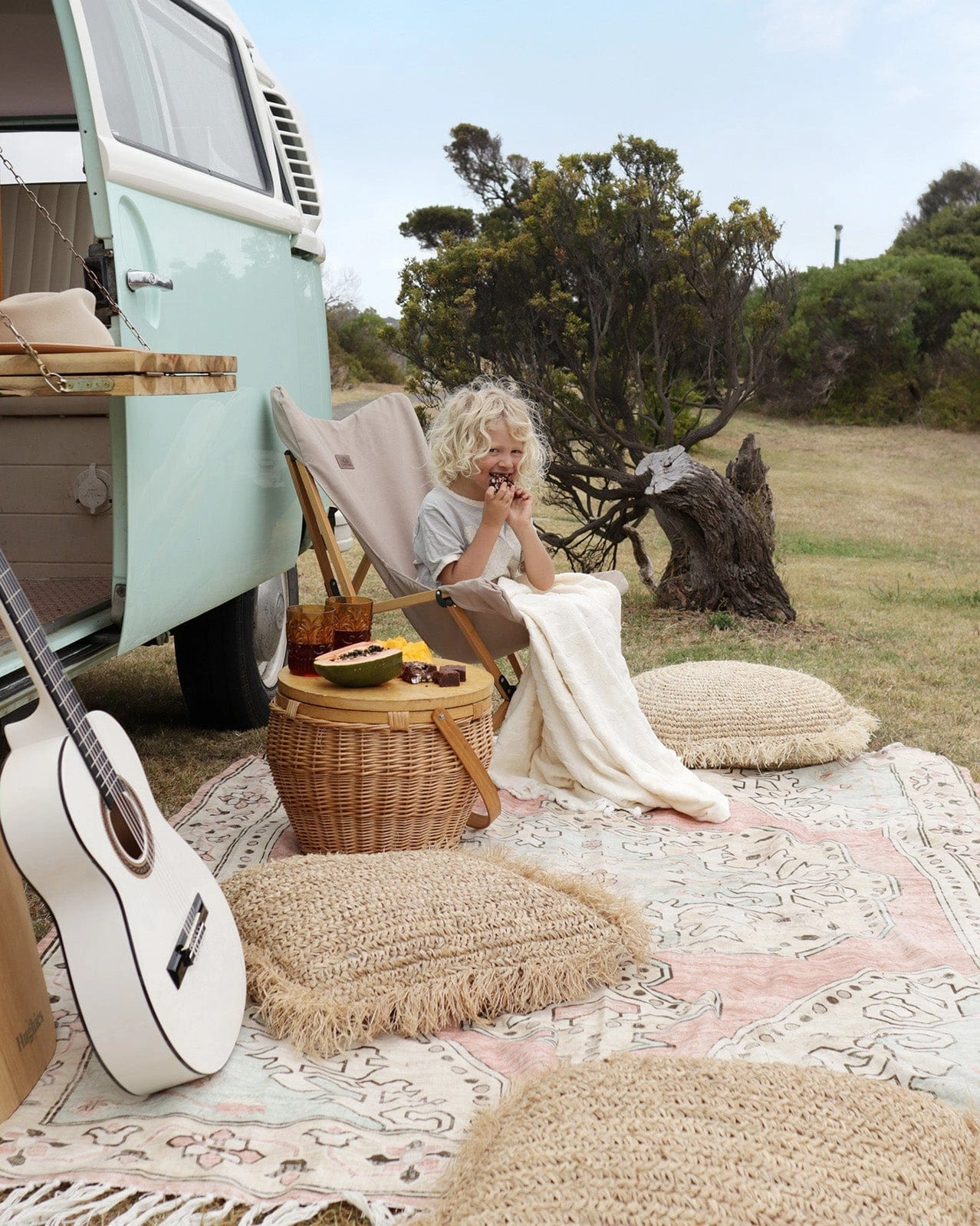 Zaira Cream and Pink Boho Picnic Rug