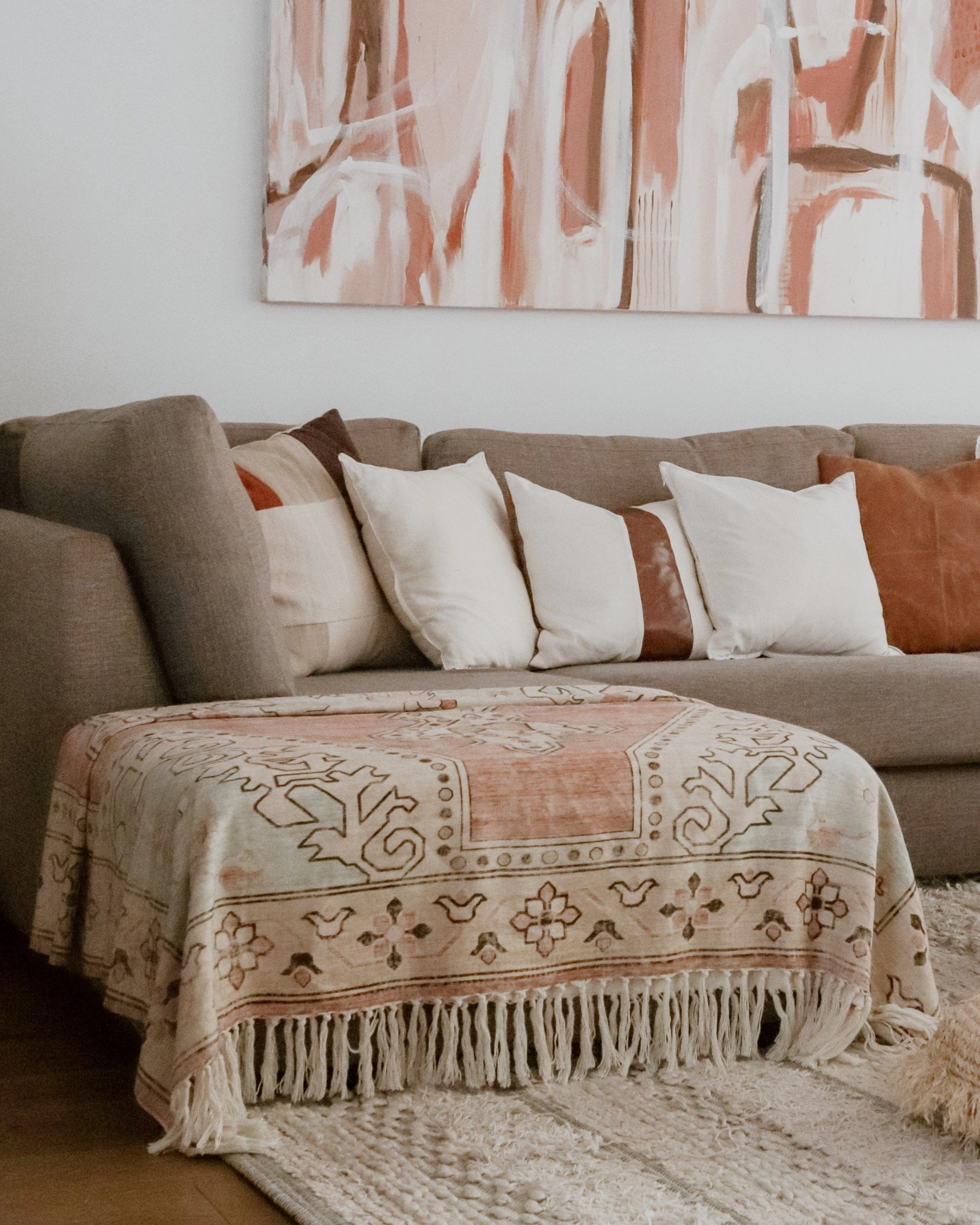 Zaira Cream and Pink Boho Picnic Rug