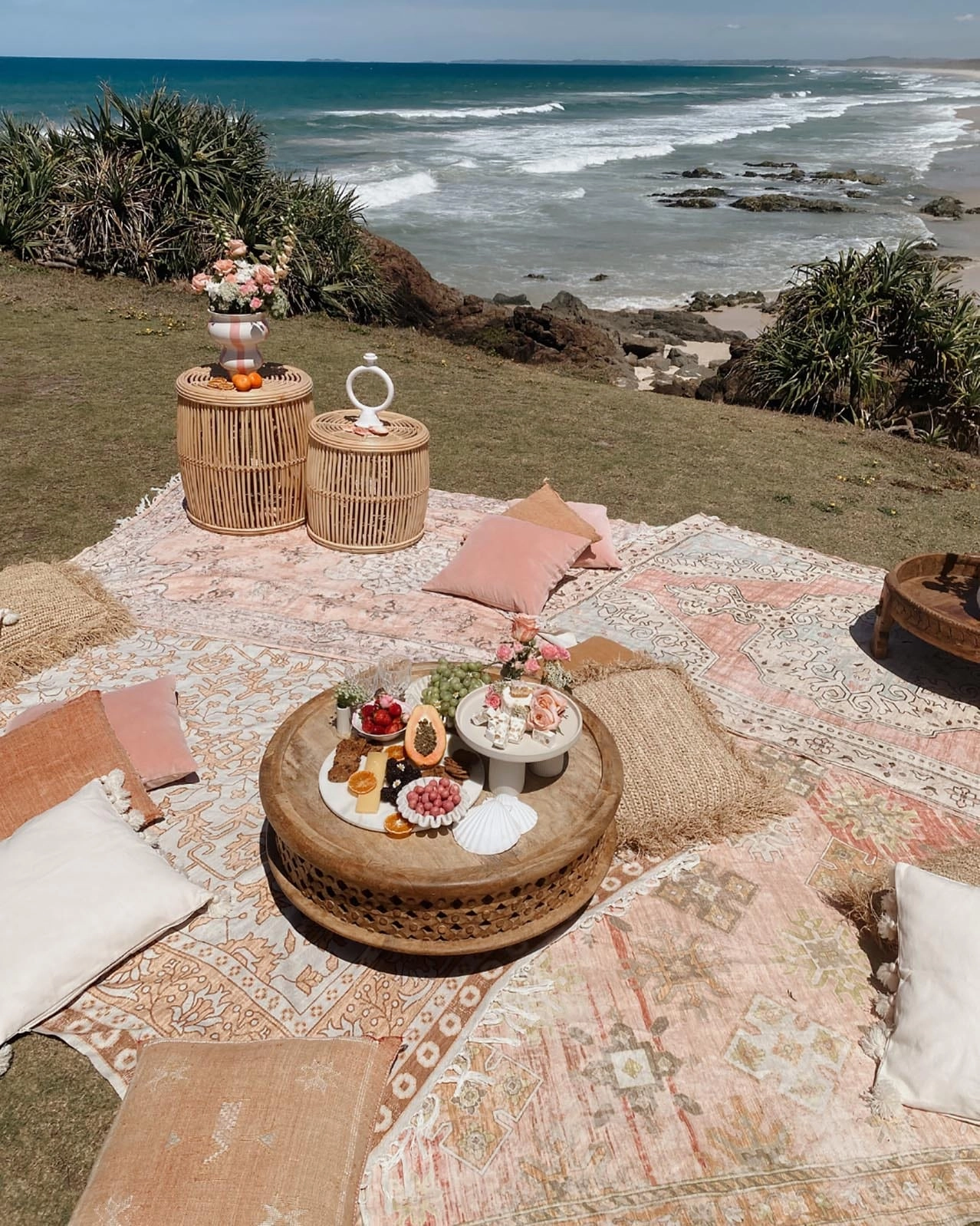 Zaira Cream and Pink Boho Picnic Rug