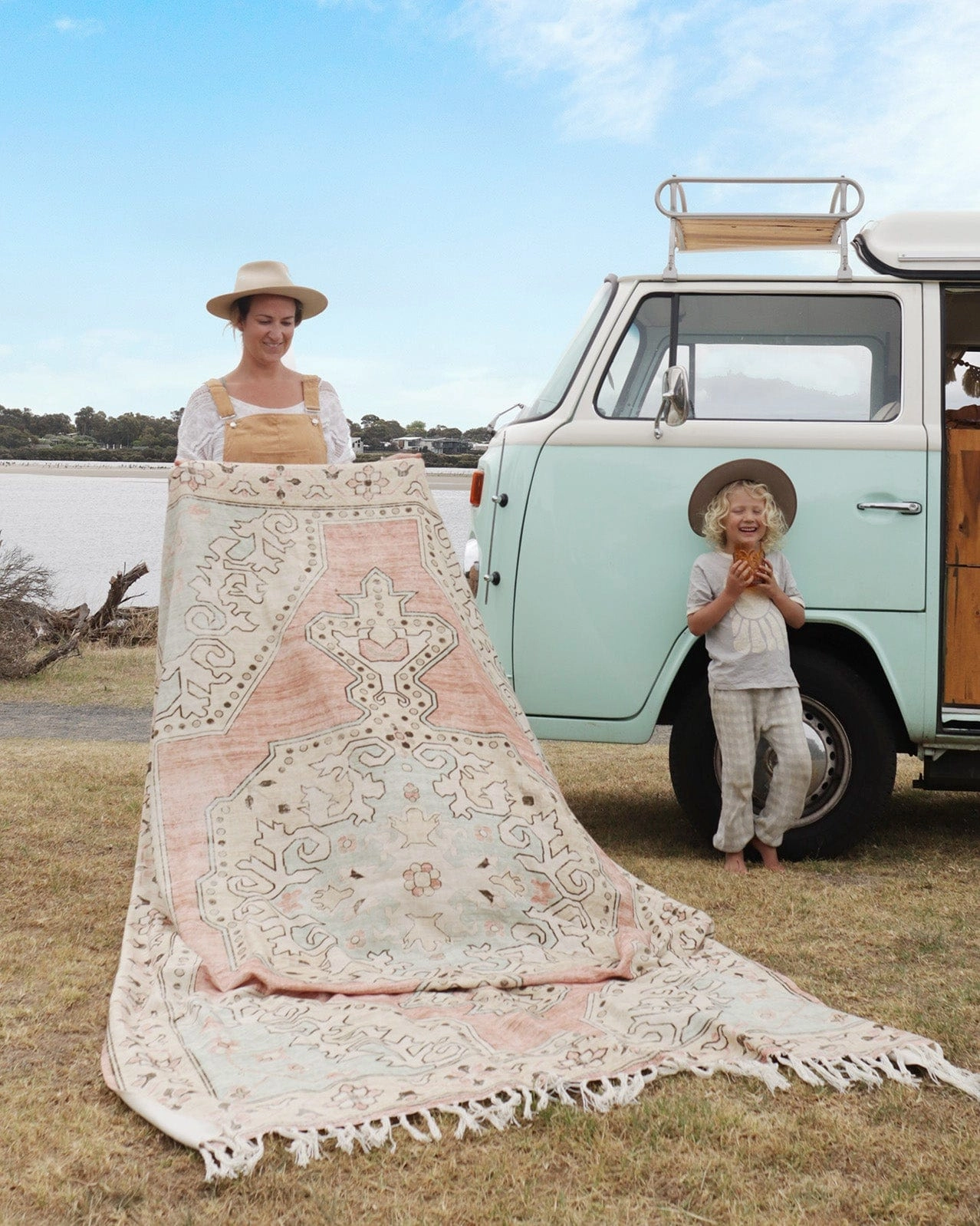 Zaira Cream and Pink Boho Picnic Rug