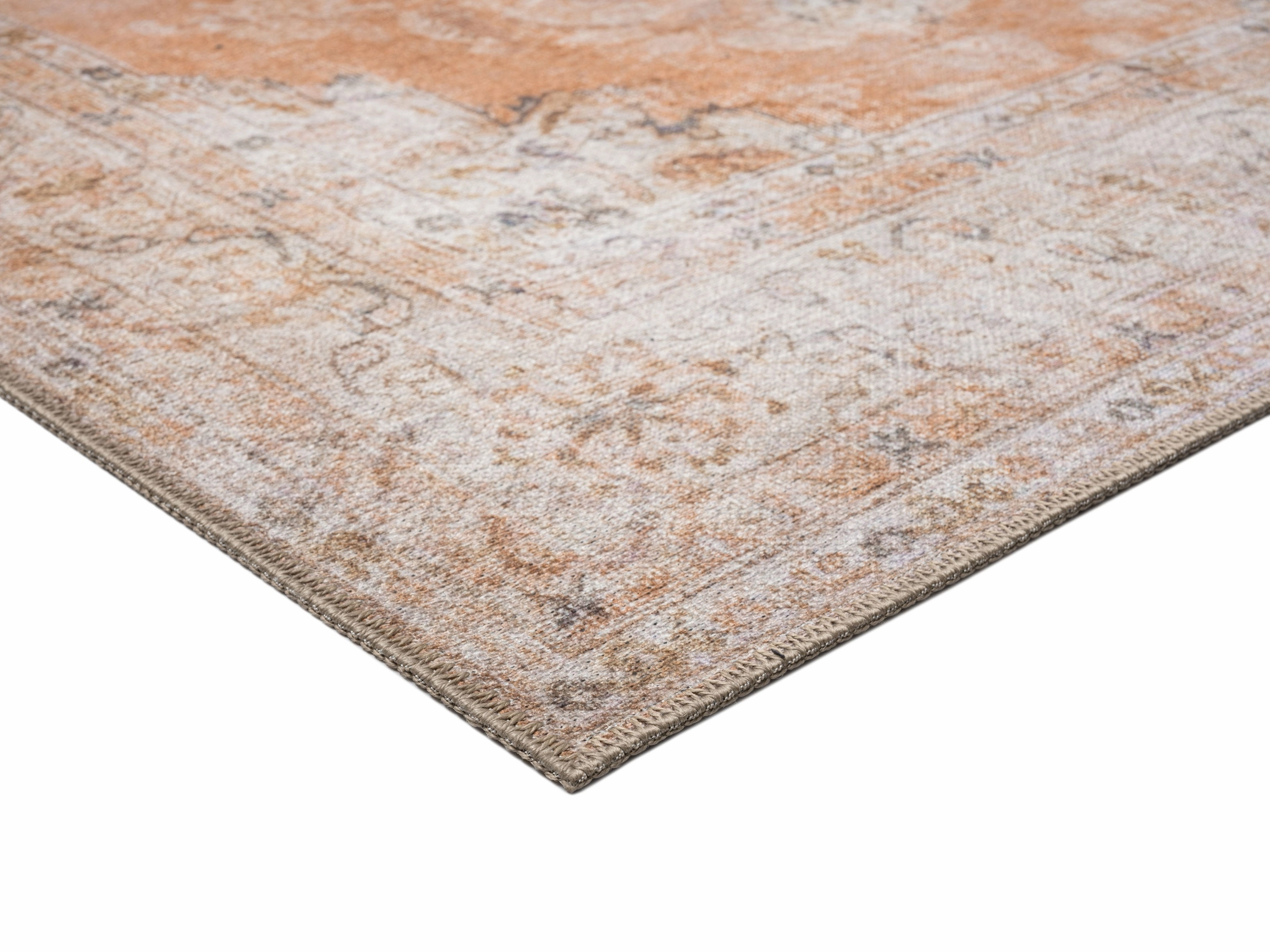 Zarina Orange and Beige Traditional Distressed Washable Rug *NO RETURNS UNLESS FAULTY