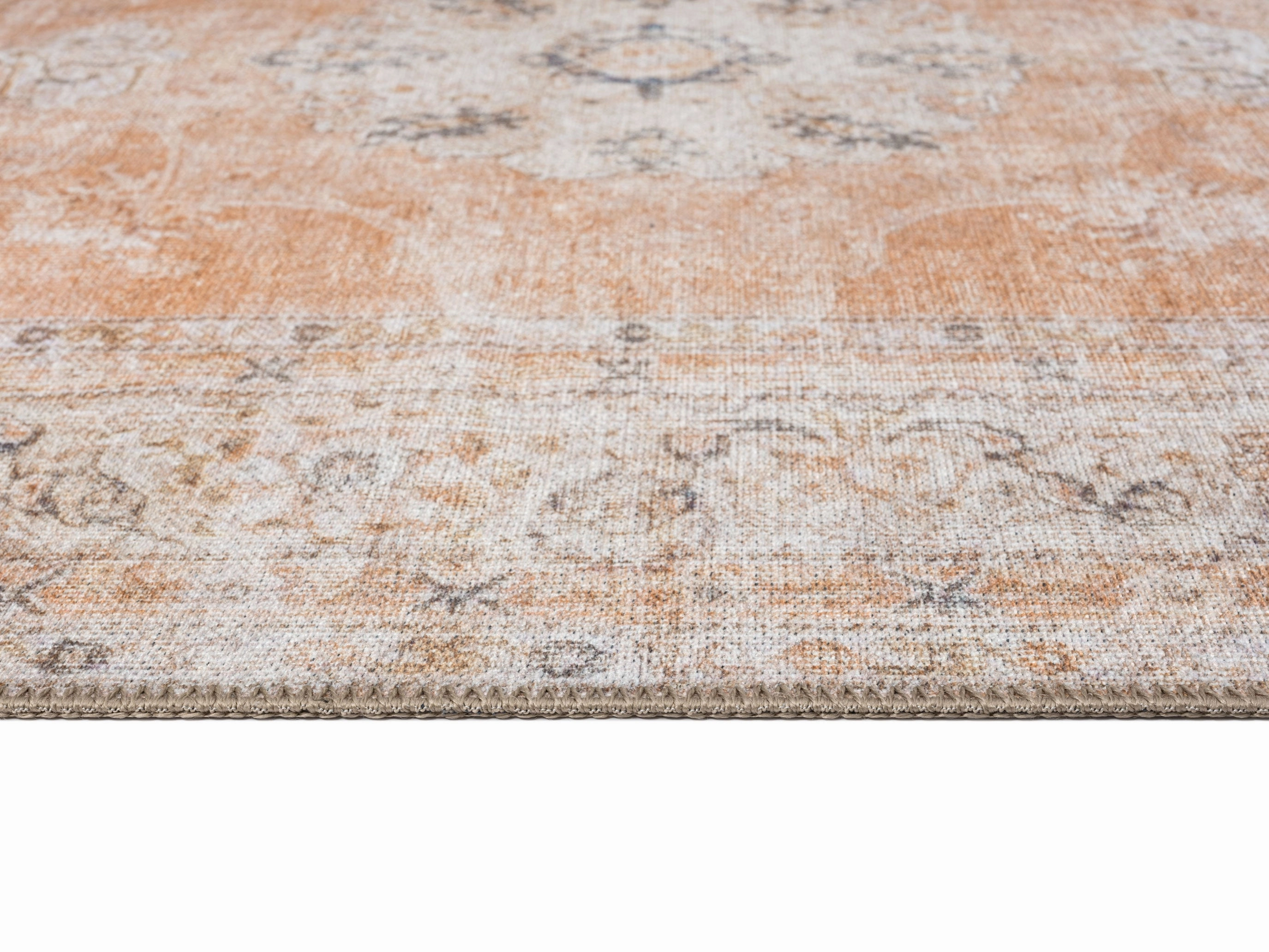 Zarina Orange and Beige Traditional Distressed Washable Rug *NO RETURNS UNLESS FAULTY