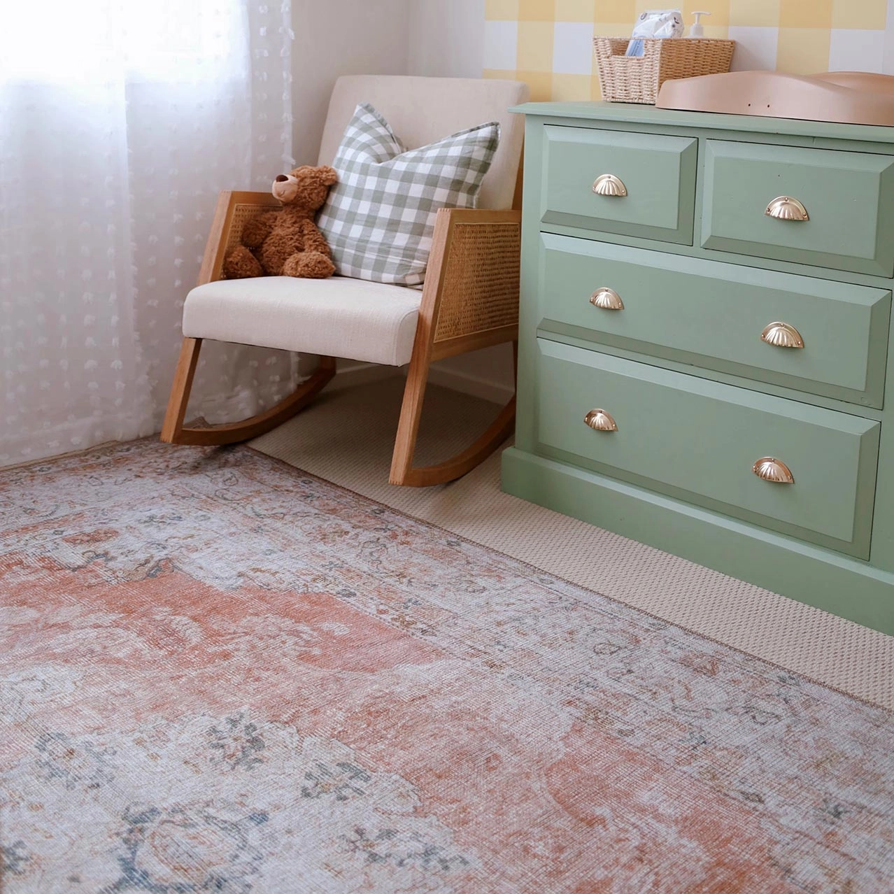 Zarina Orange and Beige Traditional Distressed Washable Rug *NO RETURNS UNLESS FAULTY