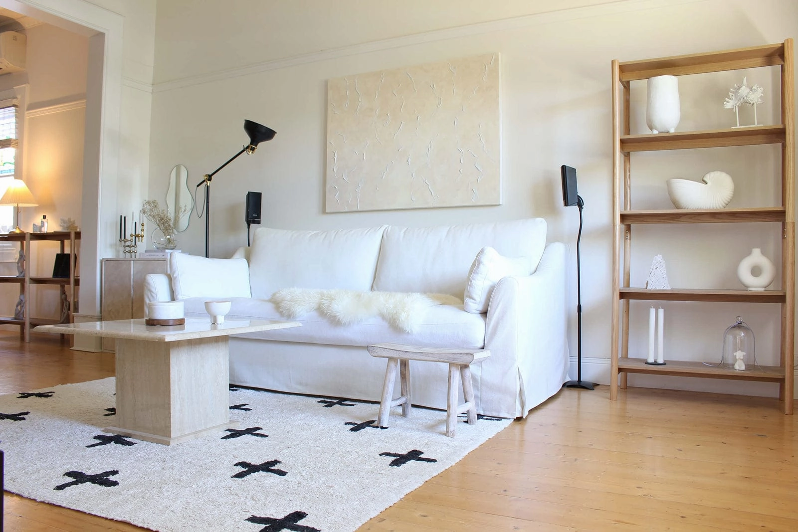 Zelia Black and Ivory Minimal Washable Berber Rug