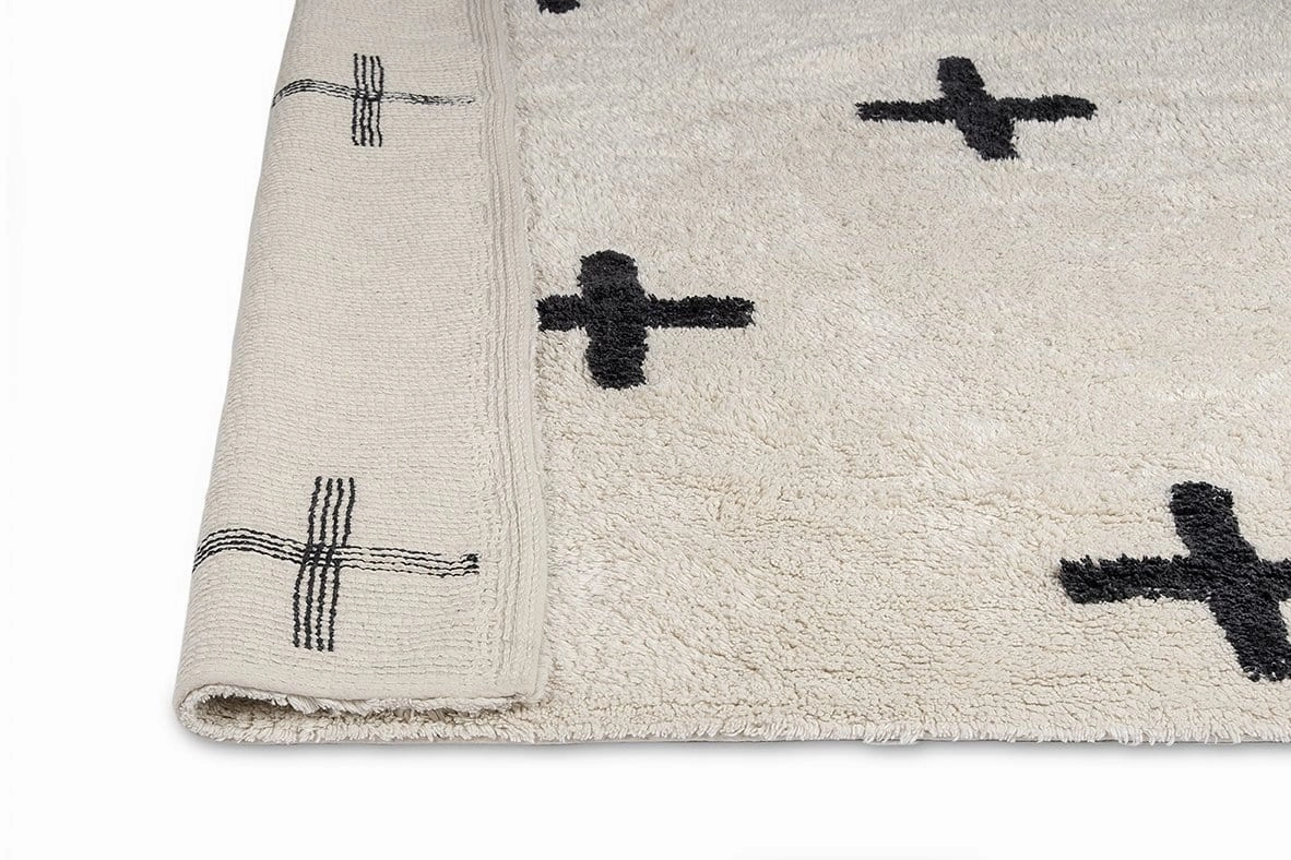 Zelia Black and Ivory Minimal Washable Berber Rug