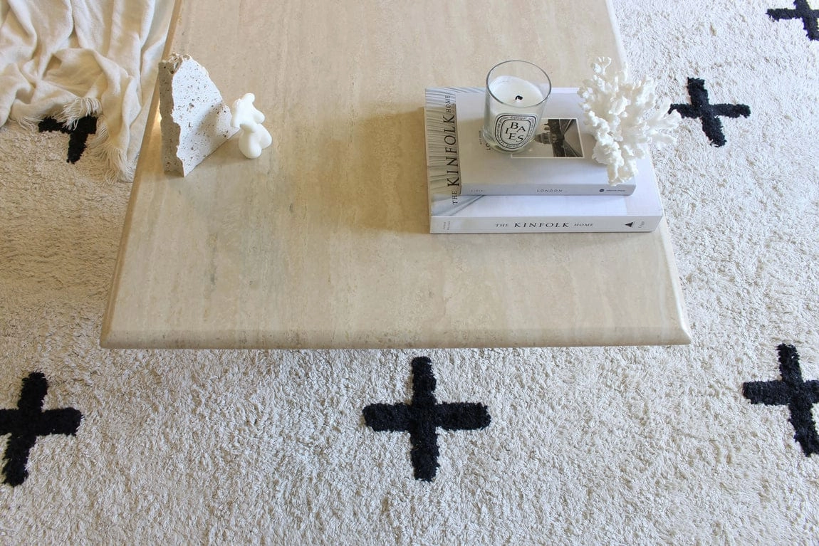 Zelia Black and Ivory Minimal Washable Berber Rug