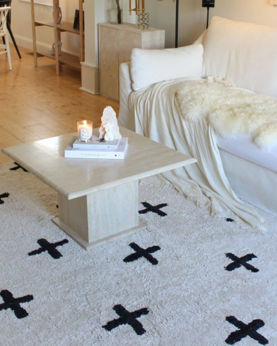 Zelia Black and Ivory Minimal Washable Berber Rug