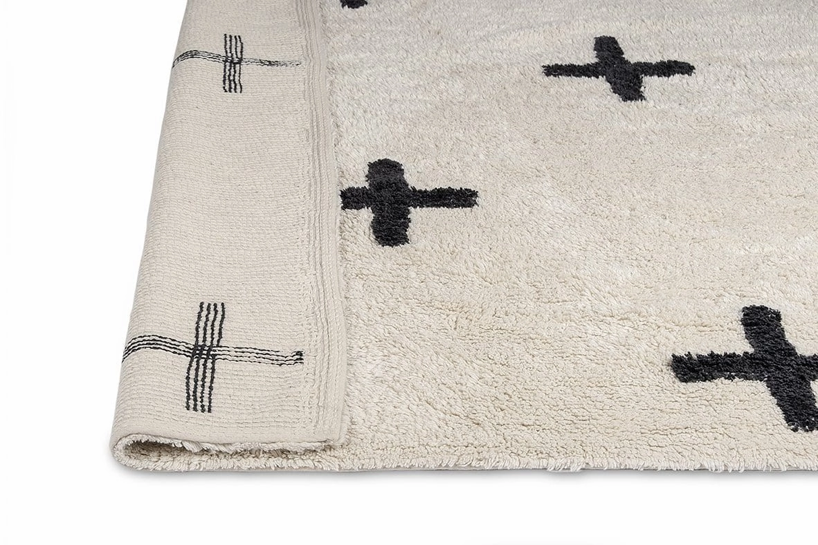 Zelia Black and Ivory Minimal Washable Berber Rug