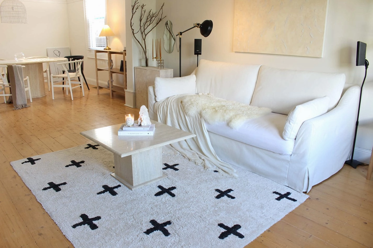 Zelia Black and Ivory Minimal Washable Berber Rug