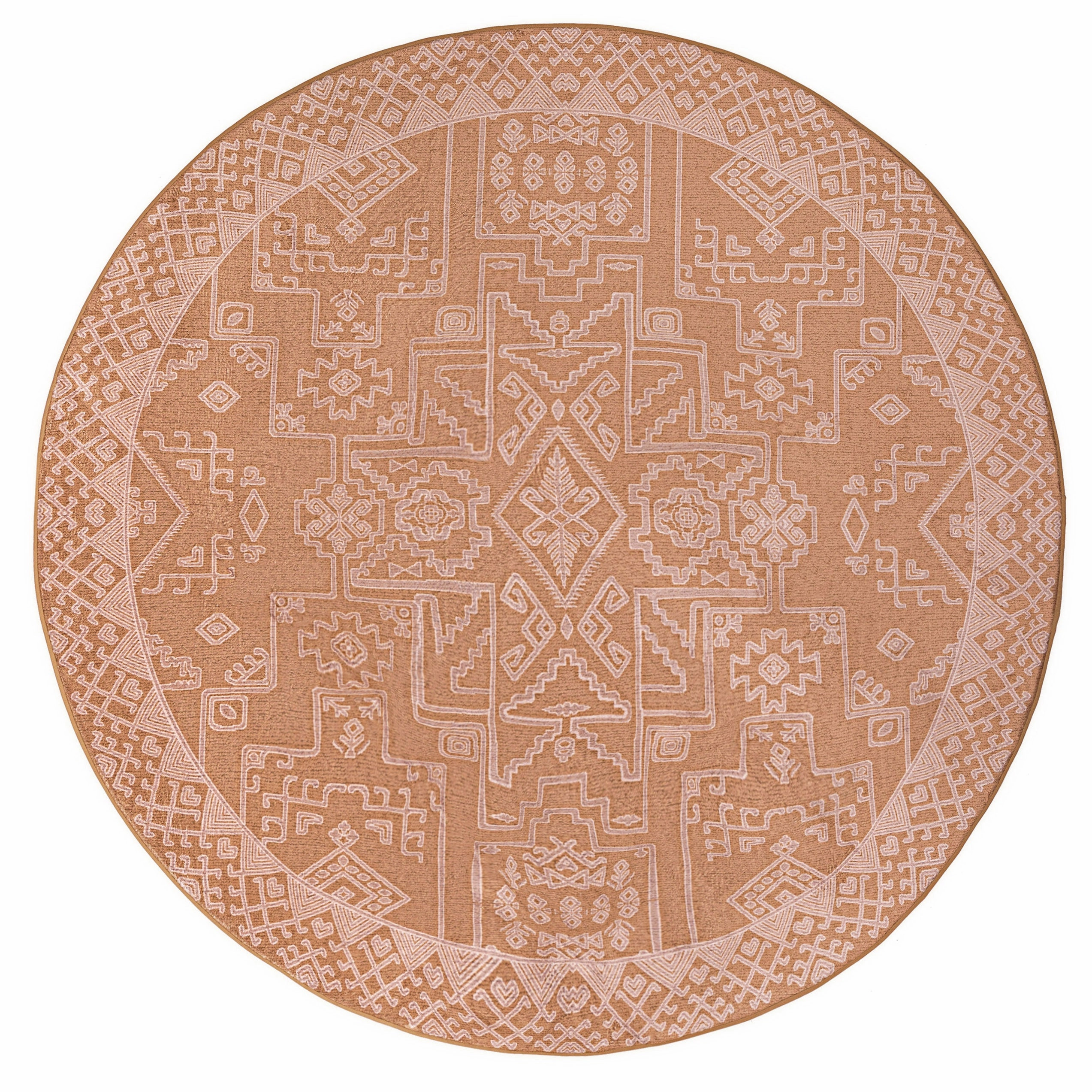 Zell Teracotta Brown Plush Rollie Pollie Round Playmatmodern color block patchwork rug