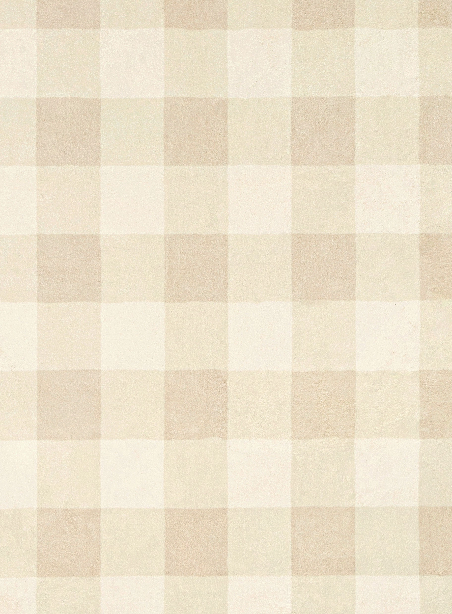 Zira Neutral Beige Gingham Washable Rug