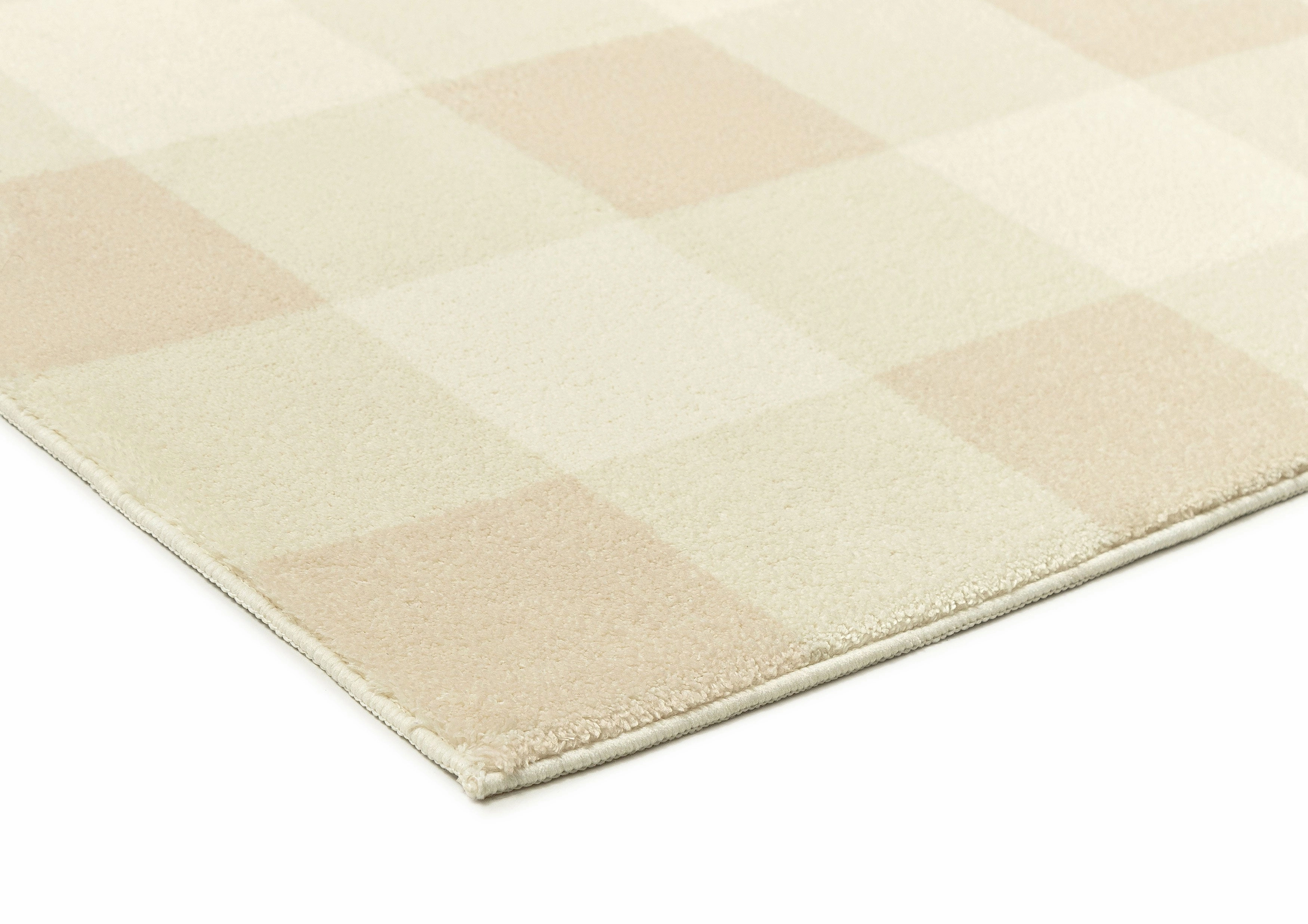 Zira Neutral Beige Gingham Washable Rug