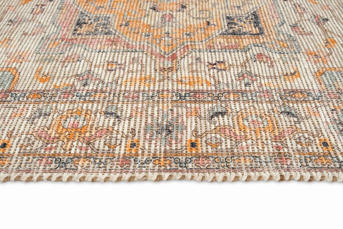 Zola Blue Orange and Yellow Floral Distressed Rug *NO RETURNS UNLESS FAULTY