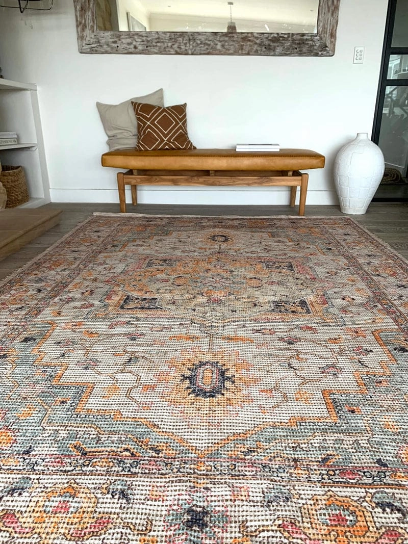 Zola Blue Orange and Yellow Floral Distressed Rug *NO RETURNS UNLESS FAULTY