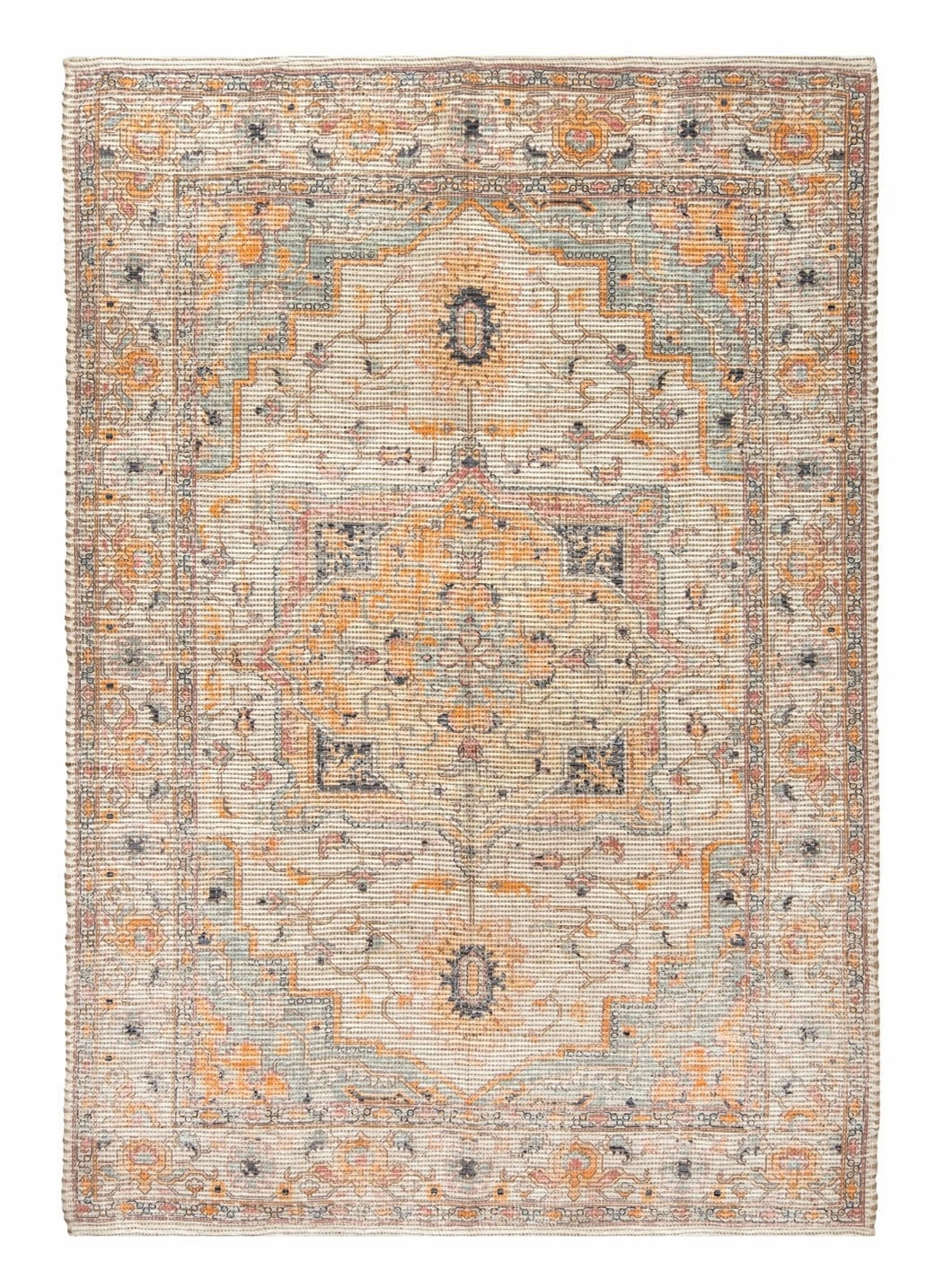 Zola Blue Orange and Yellow Floral Distressed Rug *NO RETURNS UNLESS FAULTYmodern color block patchwork rug