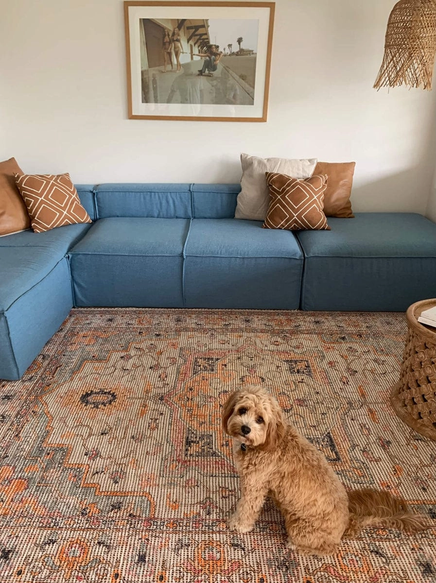 Zola Blue Orange and Yellow Floral Distressed Rug *NO RETURNS UNLESS FAULTY