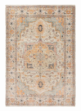Zola Blue Orange and Yellow Floral Distressed Rug *NO RETURNS UNLESS FAULTYmodern color block patchwork rug