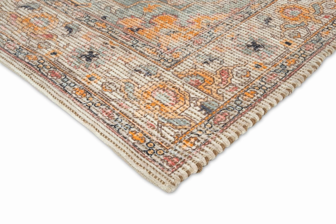 Zola Blue Orange and Yellow Floral Distressed Rug *NO RETURNS UNLESS FAULTY
