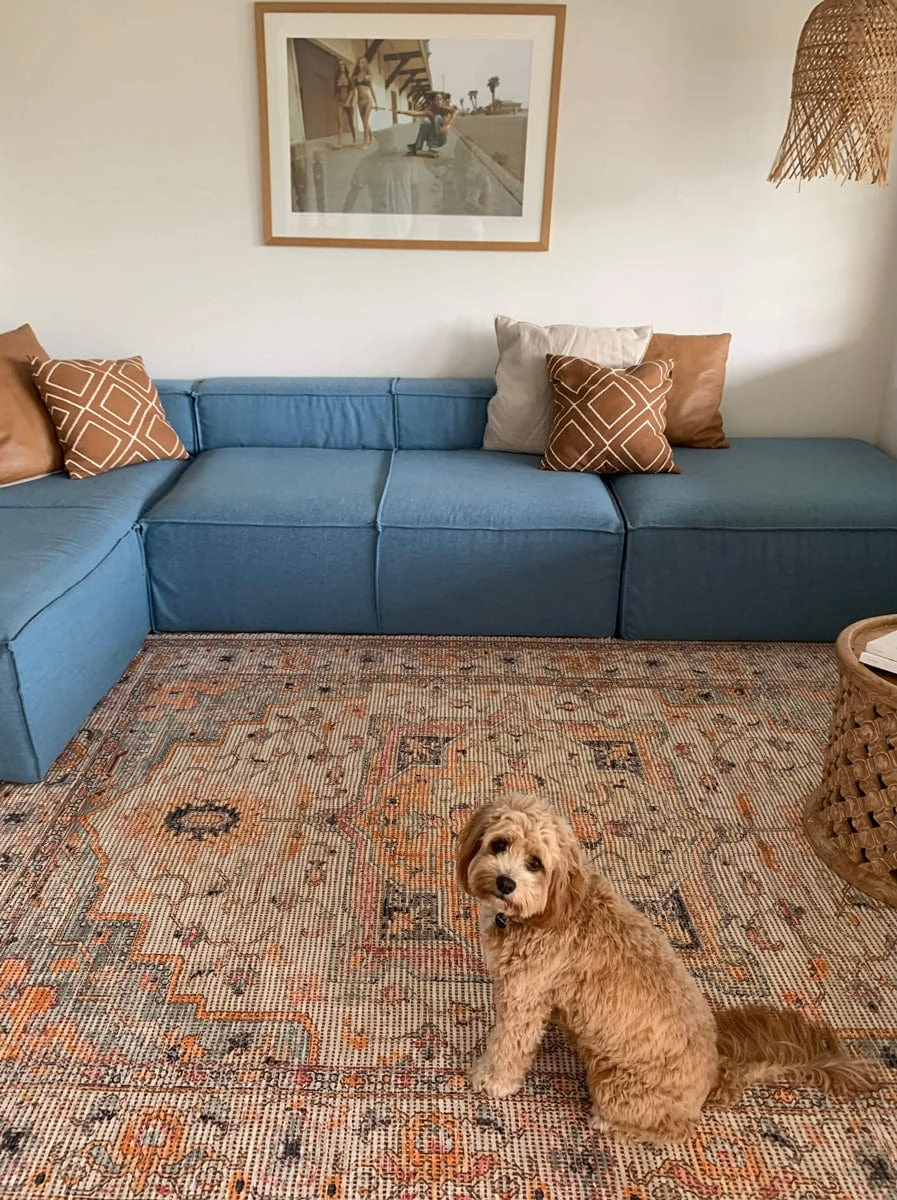 Zola Blue Orange and Yellow Floral Distressed Rug *NO RETURNS UNLESS FAULTY