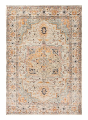Zola Blue Orange and Yellow Floral Distressed Rug *NO RETURNS UNLESS FAULTYmodern color block patchwork rug